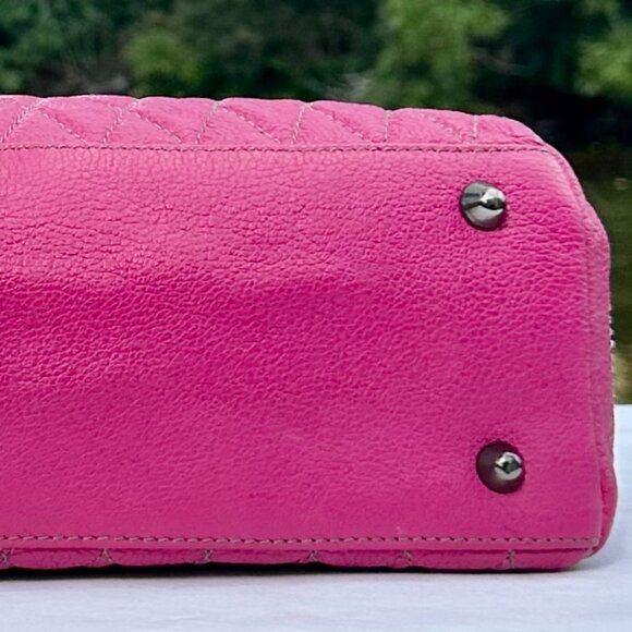 Pulicati Leather Magenta Double Turn Lock Top Handle Crossbody Tote NEW - Picture 12 of 16